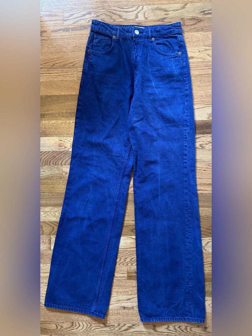 Zara High Waisted Wide Leg Trendy Purple Blue Jeans, Size 6